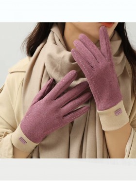 Fashion Touch Screen Gloves with Faux Leather Label