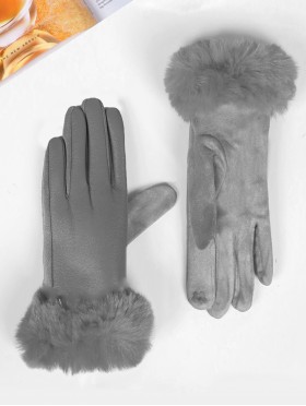PU Touch Screen Gloves w/ Faux Fur Trims