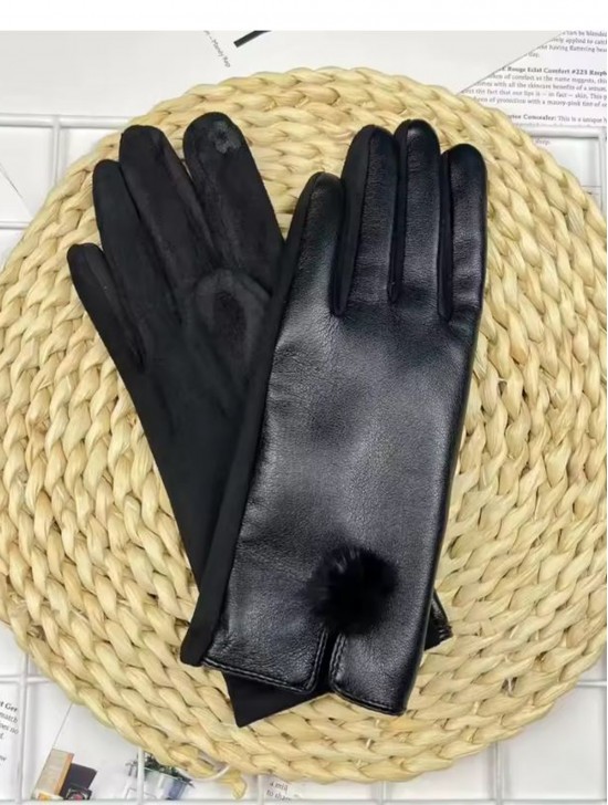 PU Touch Screen Gloves w/ Pom Pom
