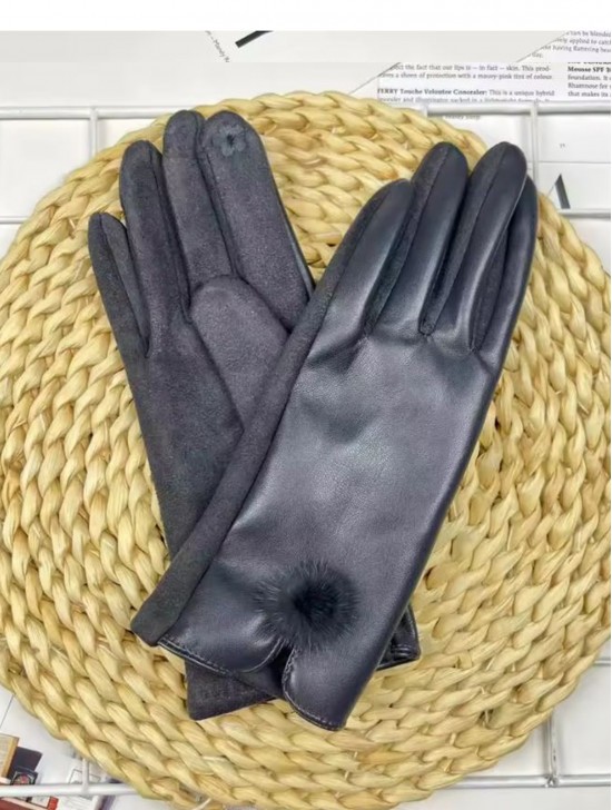 PU Touch Screen Gloves w/ Pom Pom