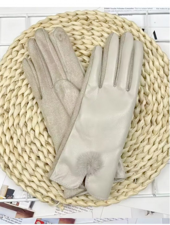 PU Touch Screen Gloves w/ Pom Pom