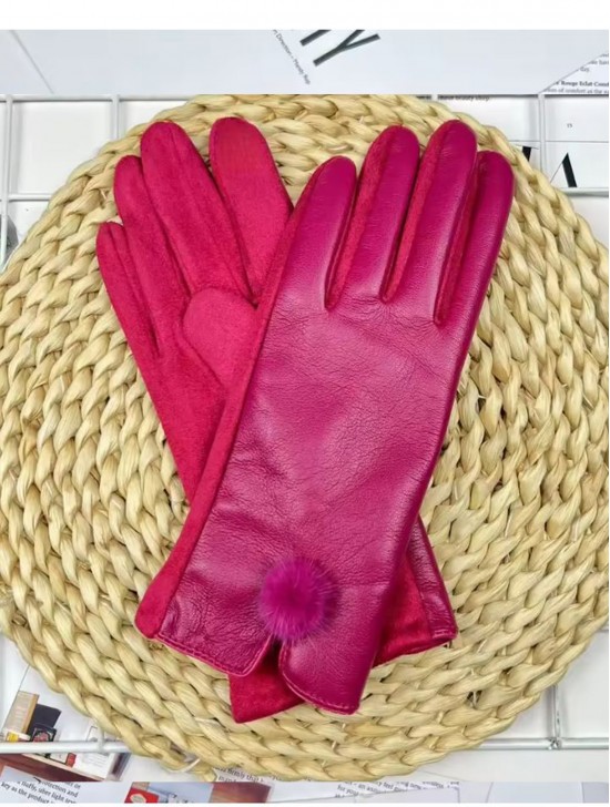 PU Touch Screen Gloves w/ Pom Pom