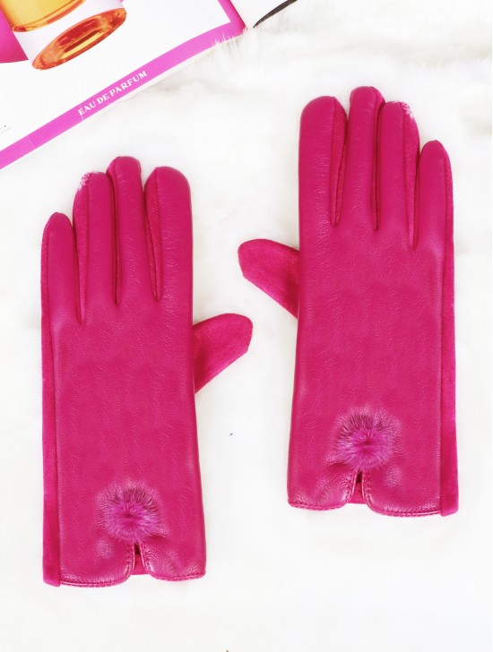 PU Touch Screen Gloves w/ Pom Pom