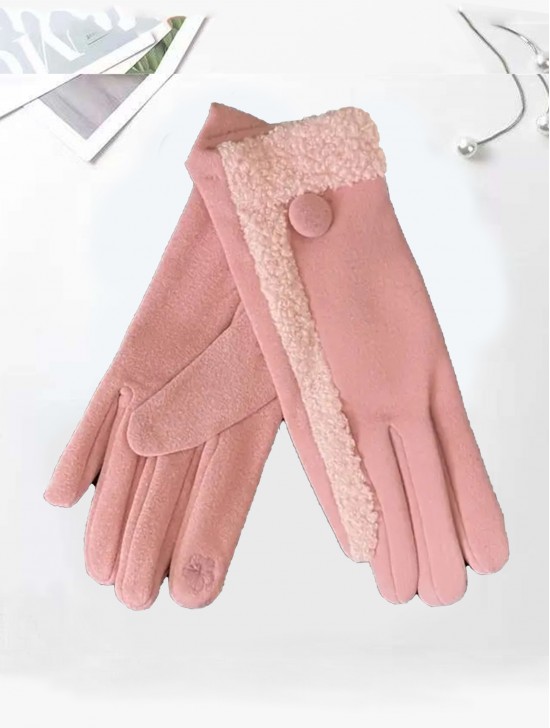 Fashion Touch Screen Gloves with Faux Fur Trim and Button 