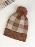 Super Soft Knitted Checker Hat W/ Pom Pom (Plush Inside)