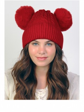 Double Pom Pom Knitted Hat (Plush Inside)