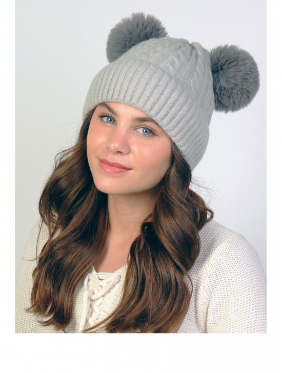 Double Pom Pom Knitted Hat (Plush Inside)