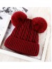 Kids Double Pom Pom Knitted Hat (Plush Inside)
