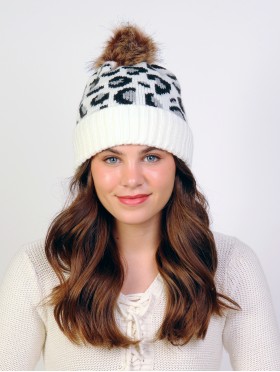 Leopard Pompom Beanie