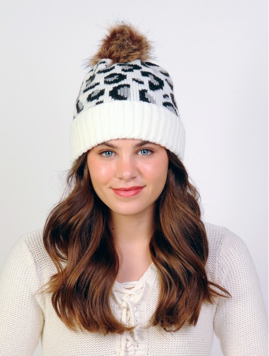 Leopard Pompom Beanie