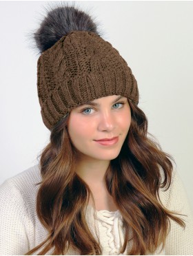 Cable Knitted Camp Hat W/ Pompom (Plush Inside)