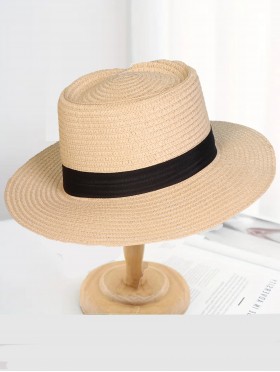 Wide Brim Summer Hat W/ Black Trim