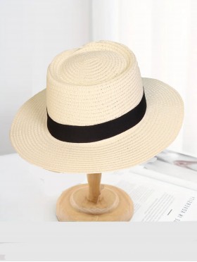 Wide Brim Summer Hat W/ Black Trim