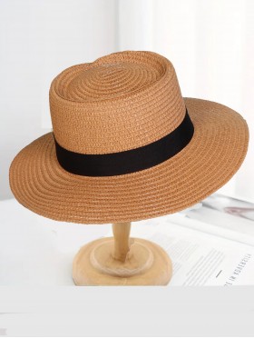 Wide Brim Summer Hat W/ Black Trim