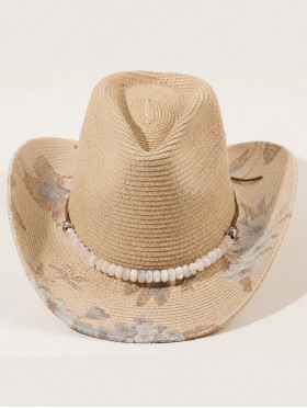Wide Brim Cowboy Hat/ Floral Pattern Brim