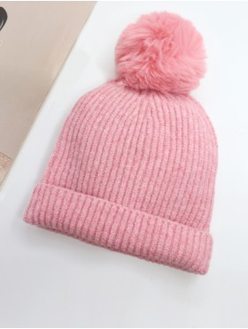 Knitted Lined Hat With Removable Pompom