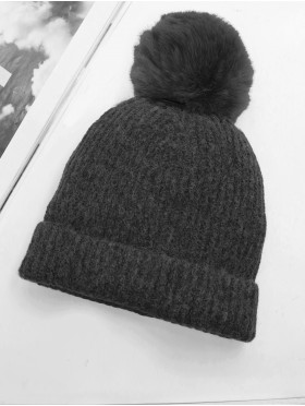 Knitted Lined Hat With Removable Pompom