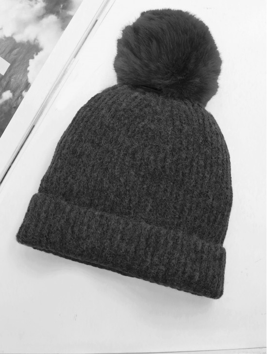Knitted Lined Hat With Removable Pompom