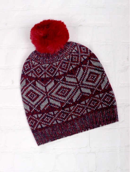 Fashion Geometric Knitted Hat (Pom Pom) 