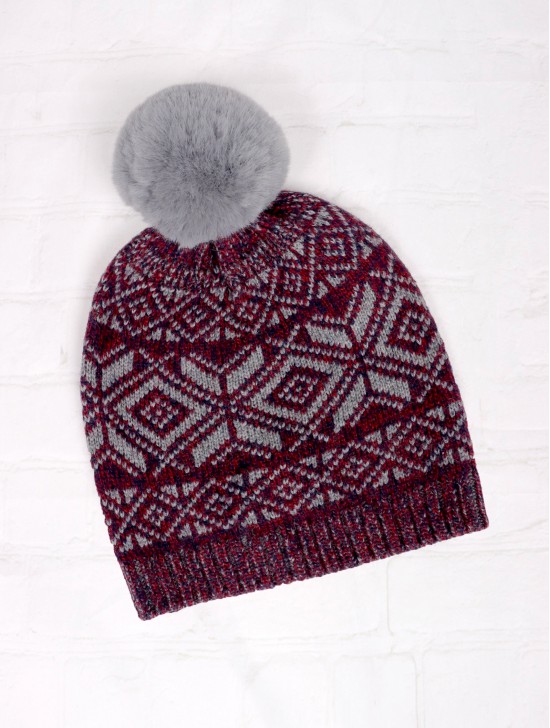 Fashion Geometric Knitted Hat (Pom Pom) 