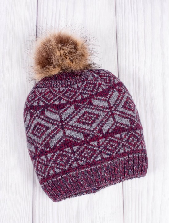 Fashion Geometric Knitted Hat (Pom Pom) 