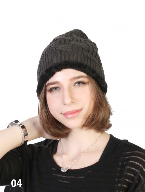 Knitted Hat With Brim (Fleece inside) 