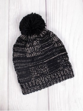 Two Tone Knitted Hat W/ Pom Pom