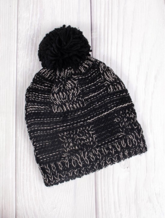 Two Tone Knitted Hat W/ Pom Pom