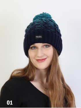 Two Tone Cable Knitted Hat W/ Pom Pom (Plush Inside)