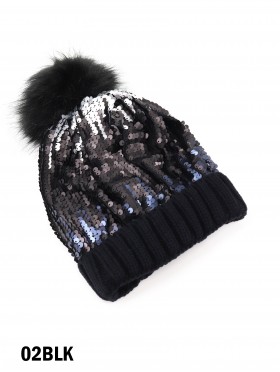 Sequin Scale “Color Changing”  Knitted Hat With Pom Pom