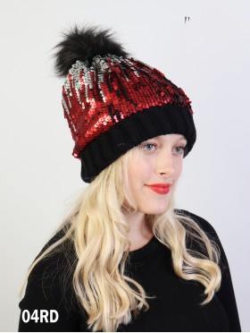 Sequin Scale “Color Changing”  Knitted Hat With Pom Pom