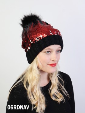 Sequin Scale “Color Changing”  Knitted Hat With Pom Pom (Plush inside)