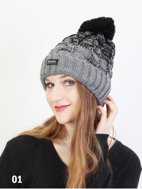 Two Tone Cable Knitted Hat W/ Pom Pom (Plush Inside)