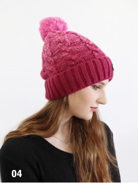 Two Tone Cable Knitted Hat W/ Pom Pom (Plush Inside)