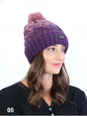 Two Tone Cable Knitted Hat W/ Pom Pom (Plush Inside)