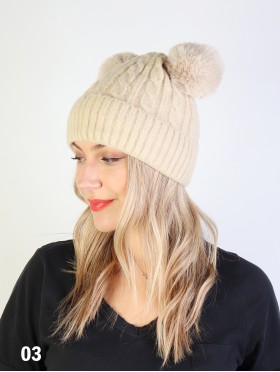 Double Pom Pom Knitted Hat (Plush Inside)