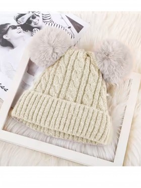 Kids Double Pom Pom Knitted Hat (Plush Inside) Kids Double Pom Pom Knitted Hat (Plush Inside)