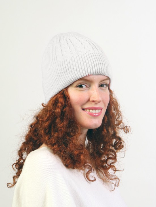 Cable Knitted Lined Hat With Brim (plush inside) 