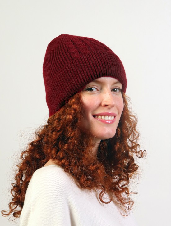 Cable Knitted Lined Hat With Brim (plush inside) 