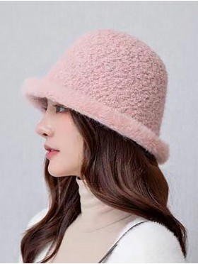 Solid Colour Fuzzy Bucket Hat with Brim