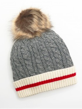 Cable Knitted Camp Hat W/ Pompom (Plush Inside) Cable Knitted Camp Hat W/ Pompom (Plush Inside)