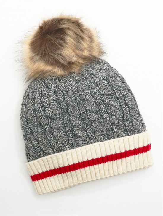 Cable Knitted Camp Hat W/ Pompom (Plush Inside)