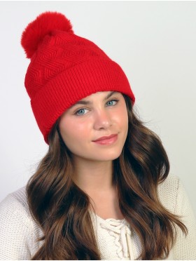  Soft Diamond Knitted Hat with Plush Pom Pom