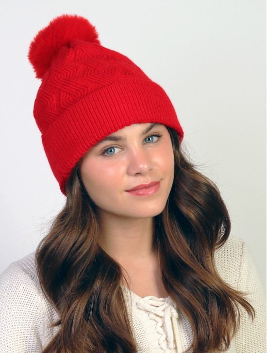  Soft Diamond Knitted Hat with Plush Pom Pom