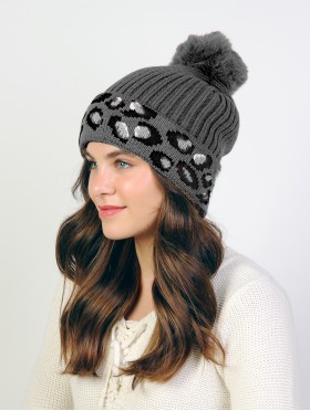 Leopard Pompom Beanie