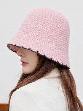 Embroidered Solid Knit Bucket Hat