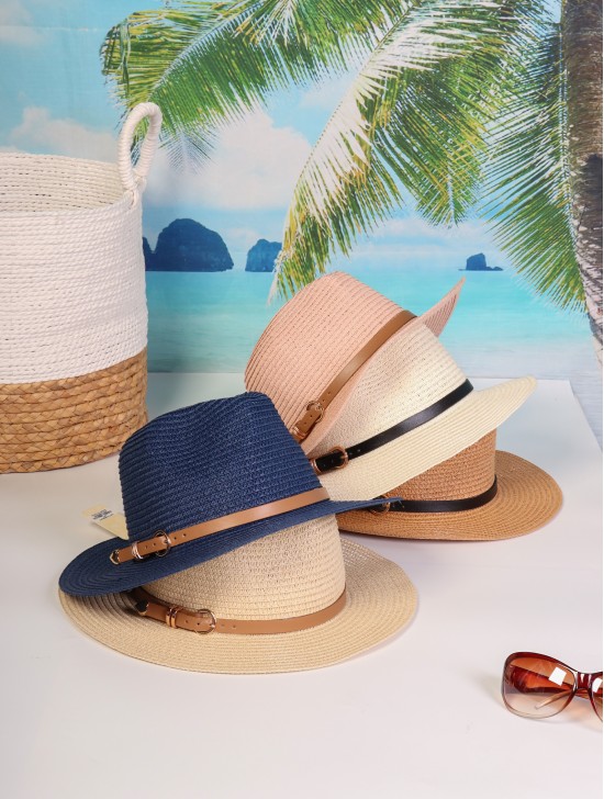 Wide Brim Summer Hat W/ Belt and Buckle