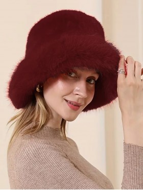 Solid Colour Fuzzy Hat with Brim