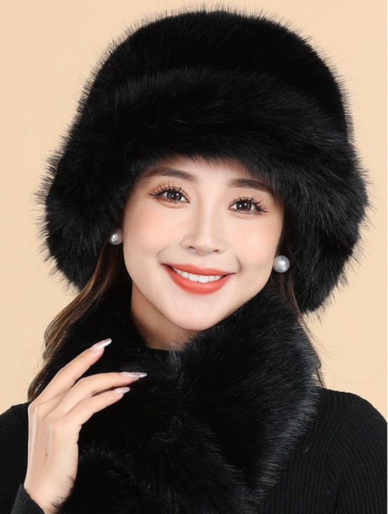 Faux Fur Plush Premium Scarf and Hat Set (SF2057 + HAT1338)
