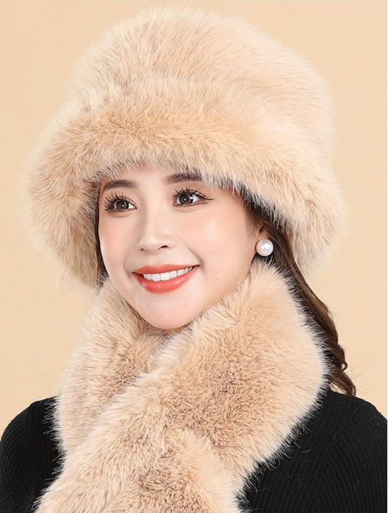 Faux Fur Plush Premium Scarf and Hat Set (SF2057 + HAT1338)